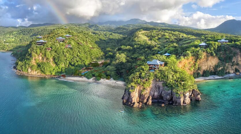 Secluded beach and rocky cliffs at Eagle Cove, Dominica