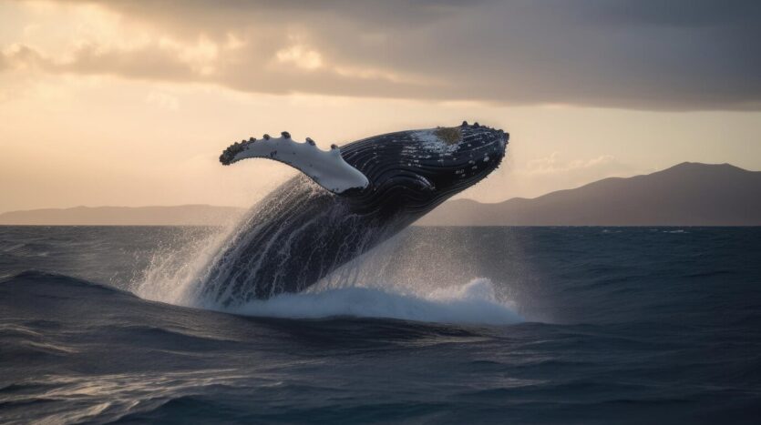 Humpback whale breaching near a tour boat in Samaná Bay, Dominican Republic